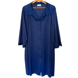 Vintage Vanity Fair Dark Blue Satin Button Front Shirt Nightgown Size XXL USA